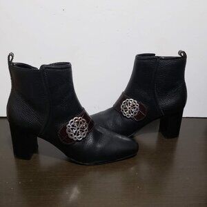 Brighton Rory Black Leather Zip Ankle Boot Botties Silver Buckle Block Heel 7,5